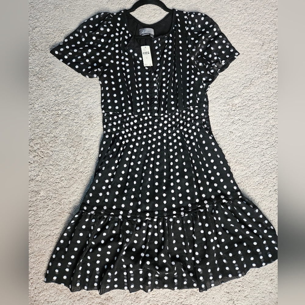 Anthropologie The Somerset Mini Dress Black with white embroidery Size M